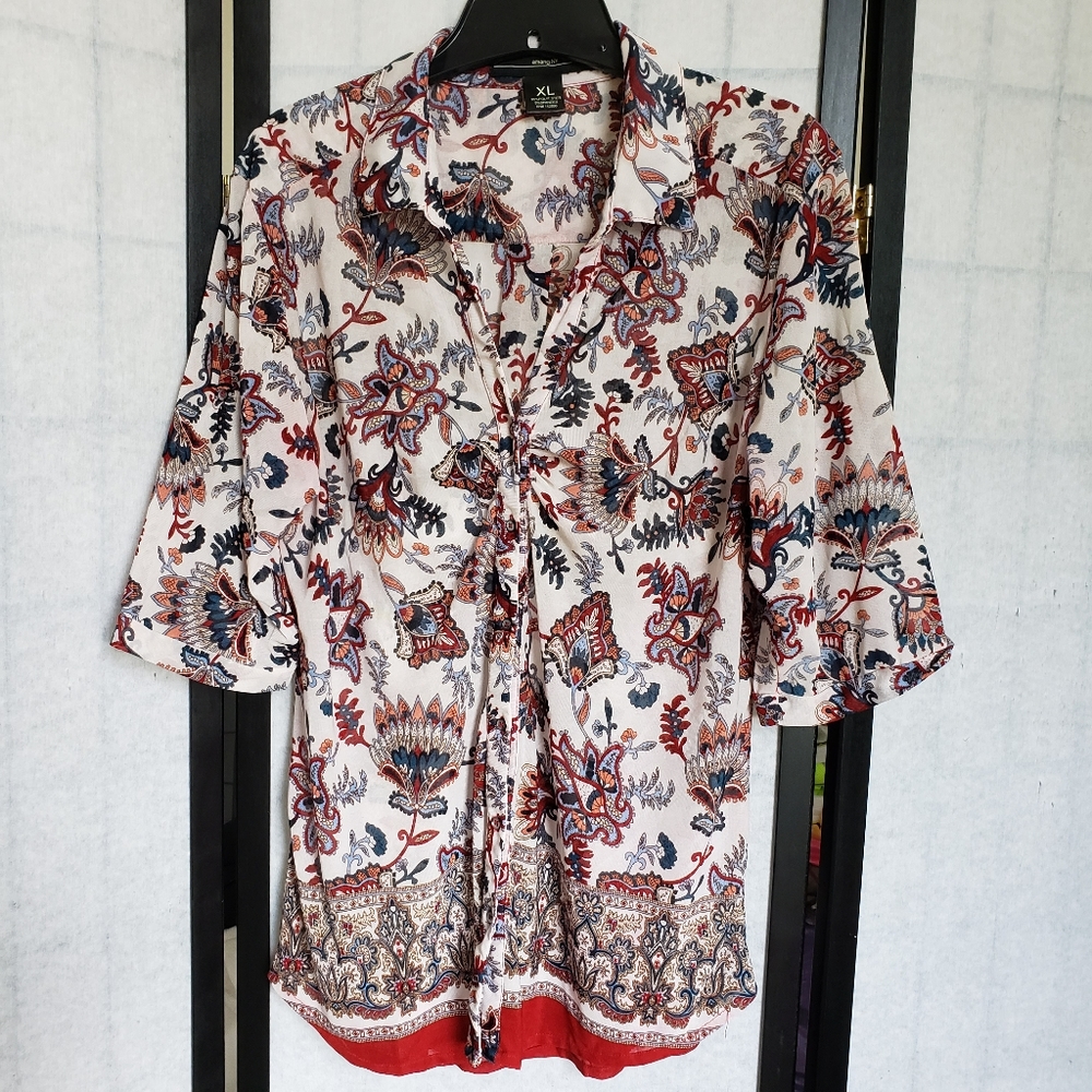 Amang NY Stretchy Multicolored Print Shirt